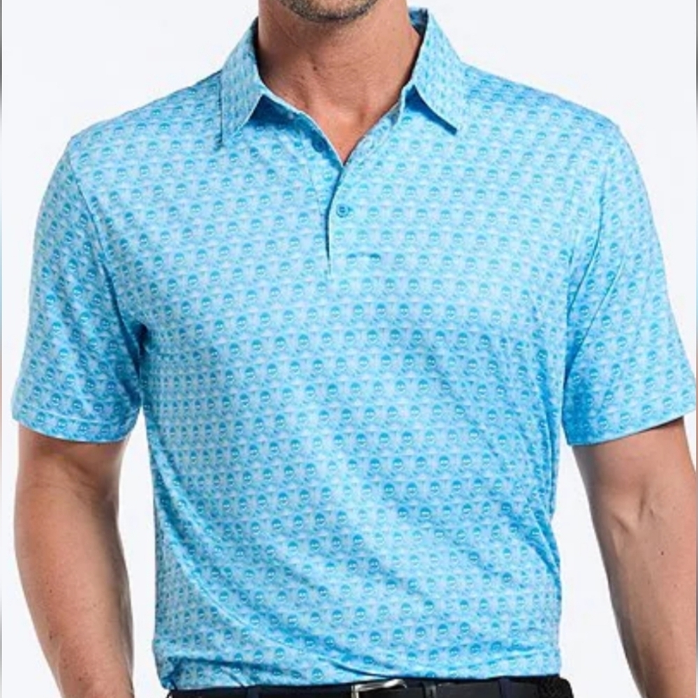 Robert Graham Light Blue Skull Patterned Polo Shirt. Sz 3XL
